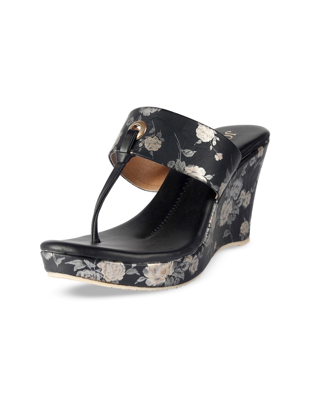

Joytouch Printed Open Toe Wedges, Black