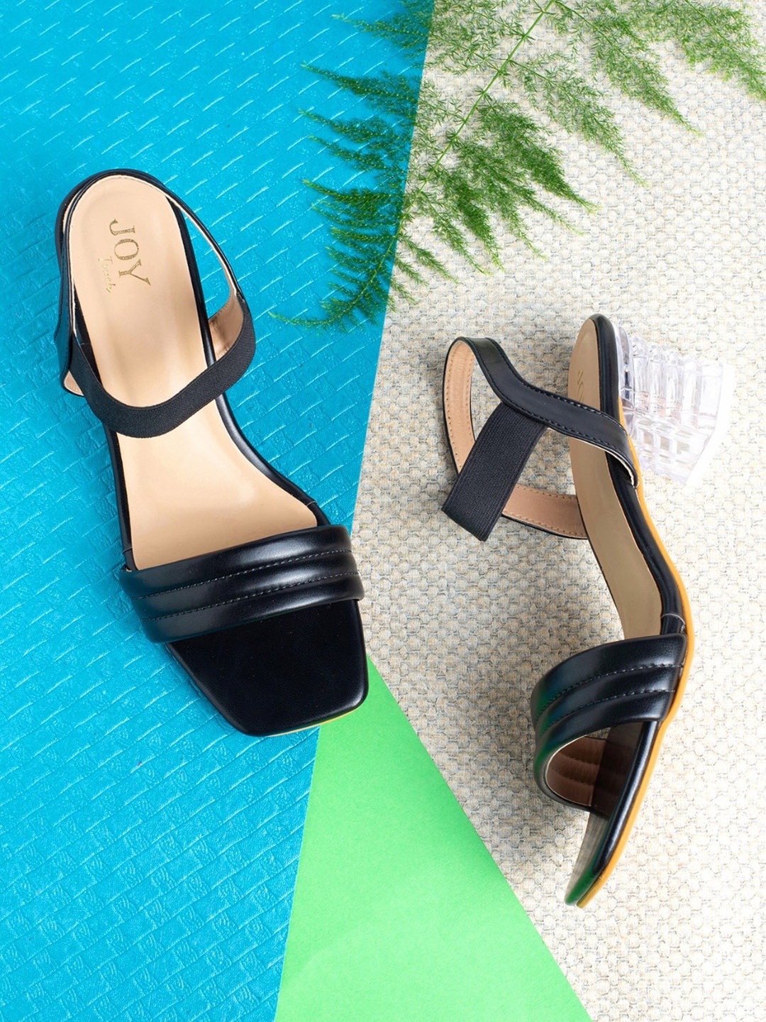 

Joytouch Open Toe Block Heels With Backstrap, Black