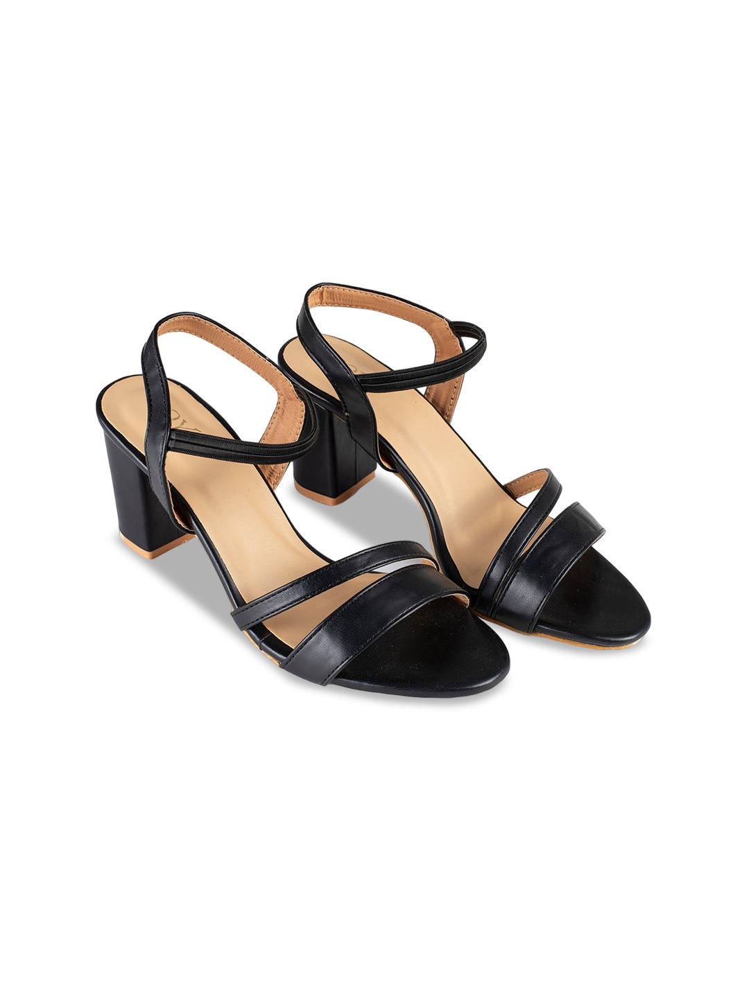 

Joytouch Open Toe Block Heels With Backstrap, Black
