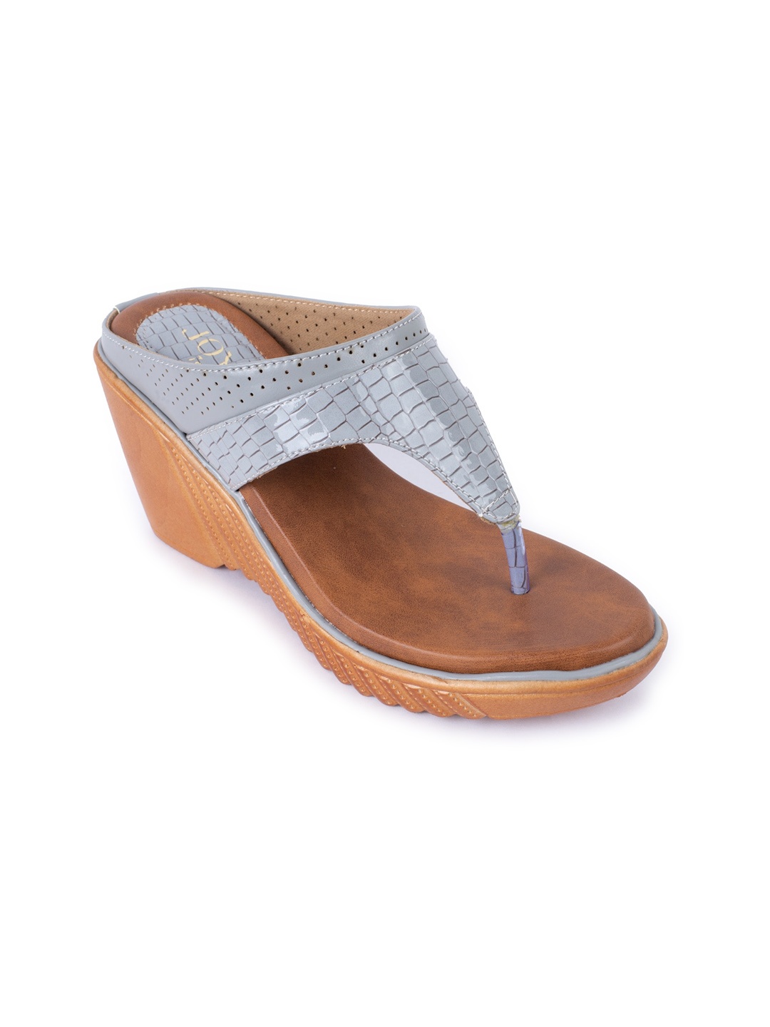 

Joytouch Textured Open Toe Wedges, Grey