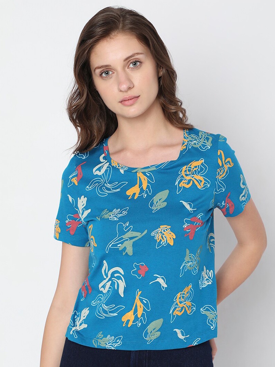 

Vero Moda Abstract Printed Cotton T-shirt, Blue