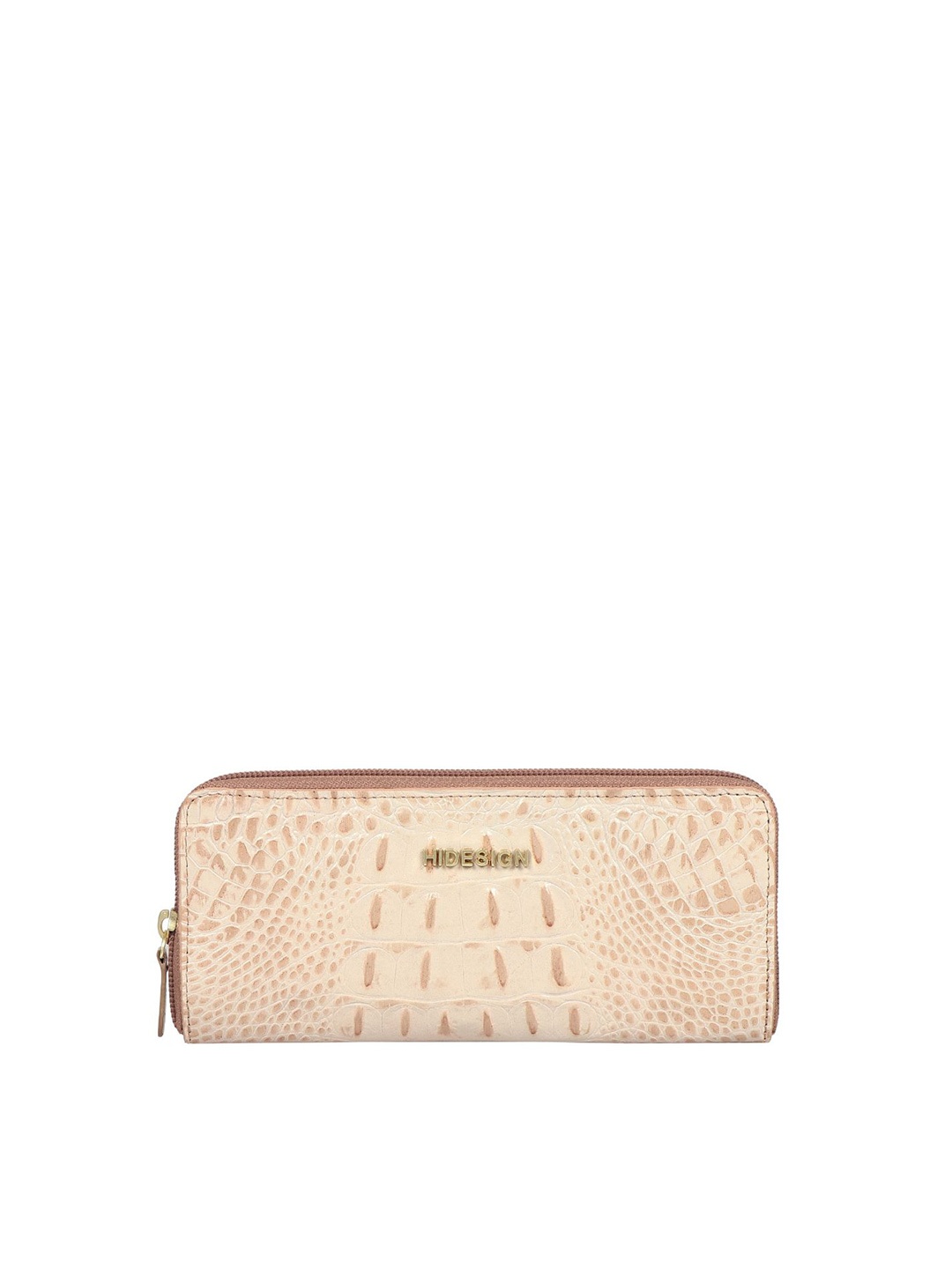 

Hidesign Women Croc Textured Leather Zip Around Wallet, Pink
