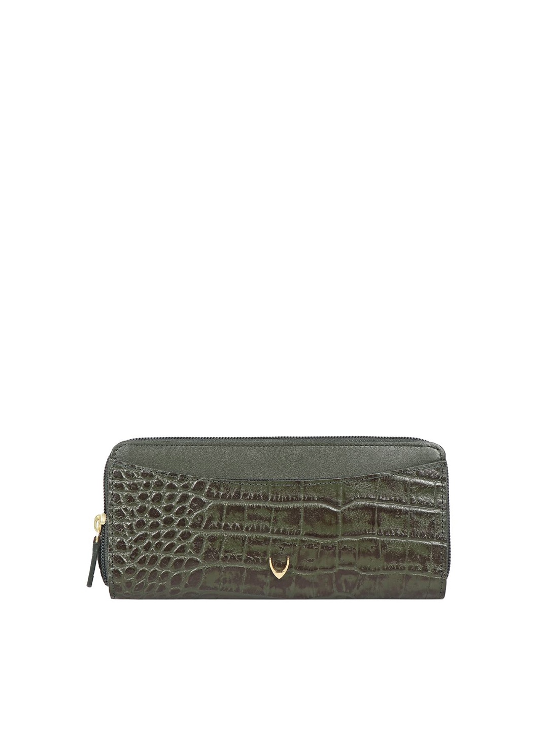 

Hidesign Women Croc Textured Leather Zip Around Wallet, Olive