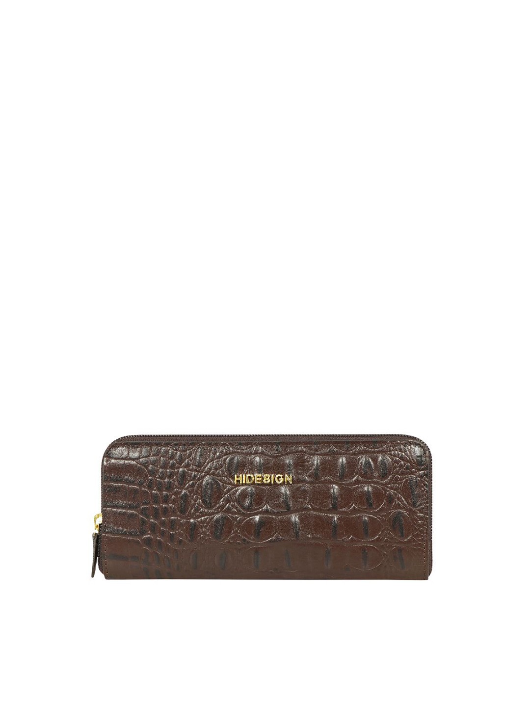 

Hidesign Women Croc Textured Leather Zip Around Wallet, Brown