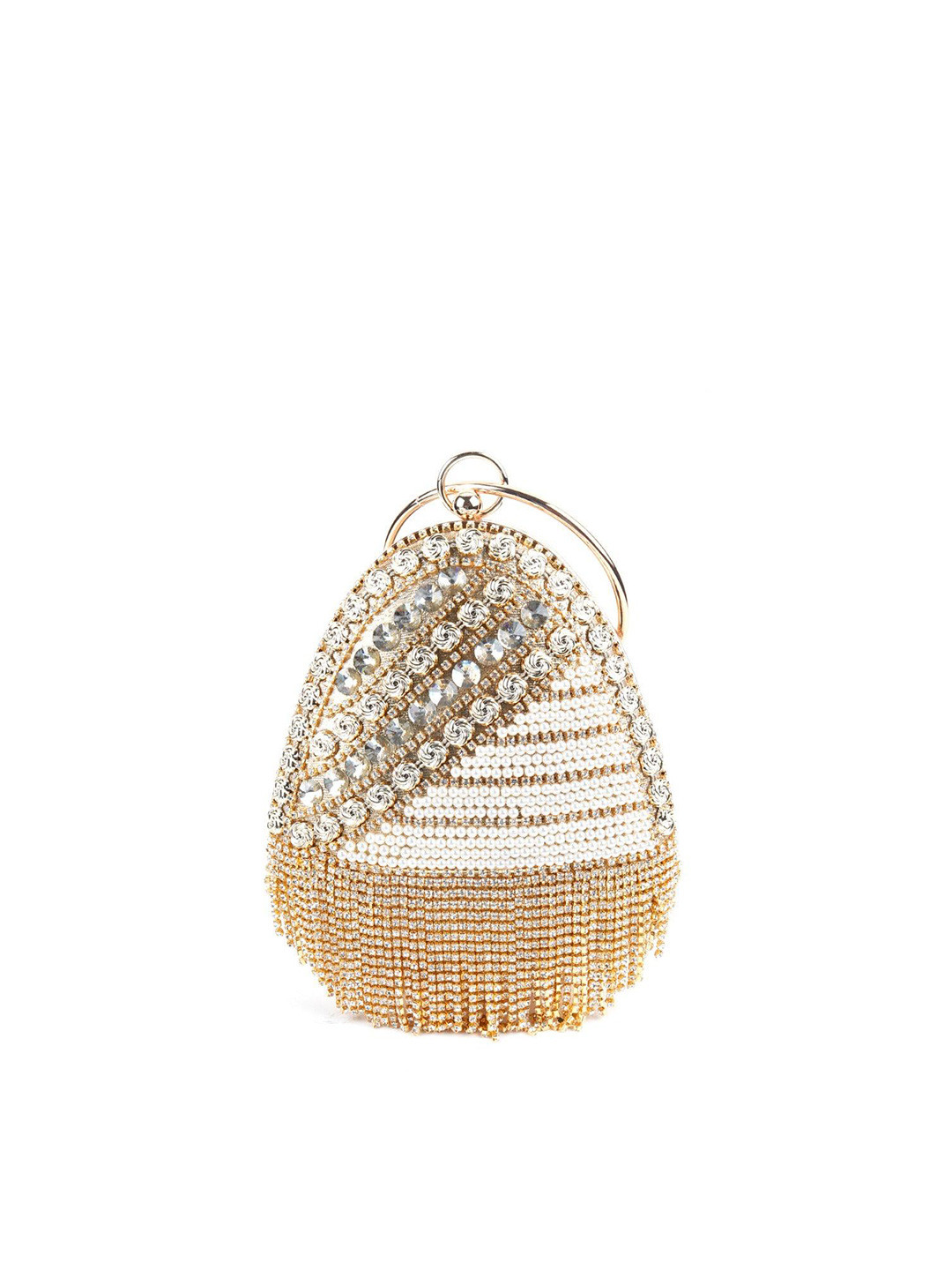 

ODETTE Gold-Toned & White Embellished Box Clutch