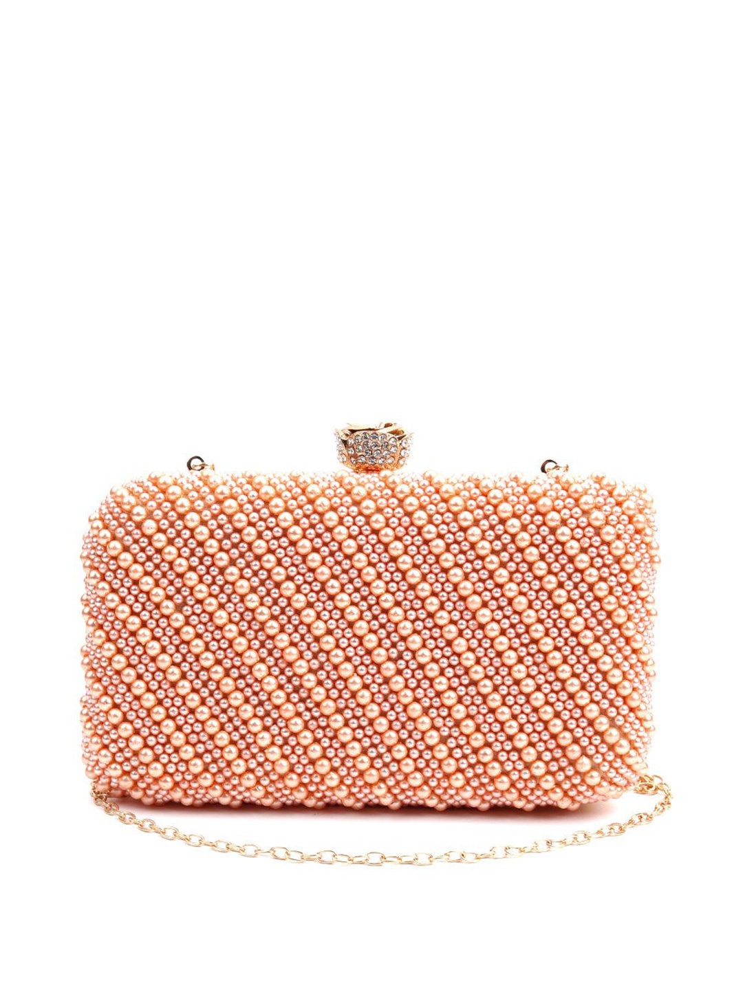 

ODETTE Peach-Coloured Embellished Box Clutch
