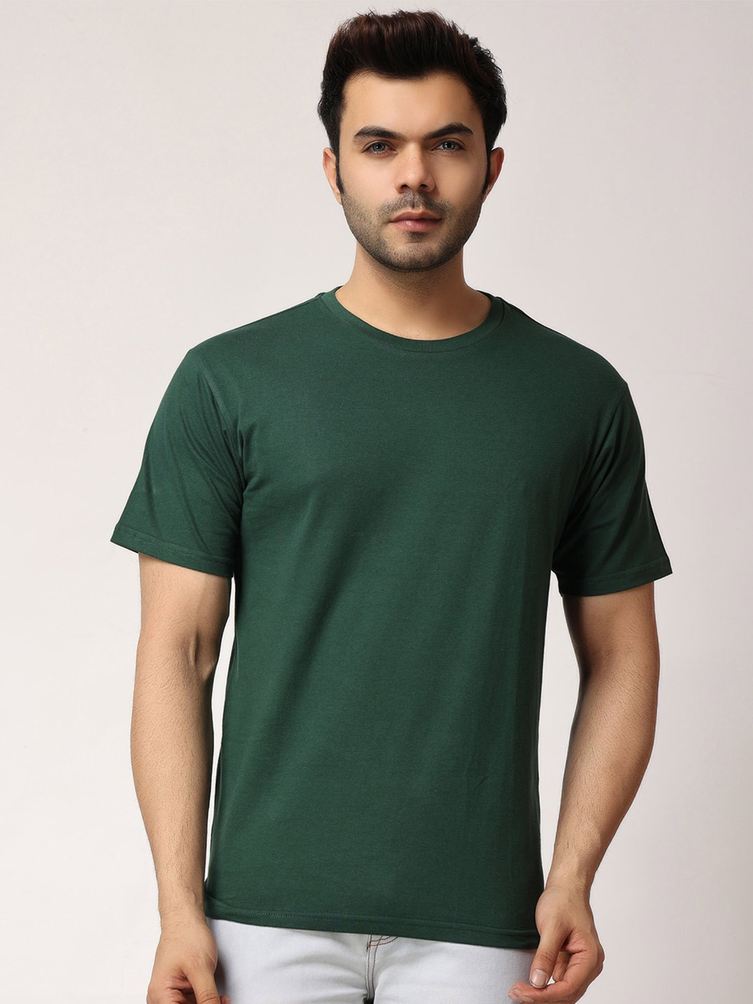 

The Label Bar Round Neck Short Sleeves Cotton T-shirt, Green