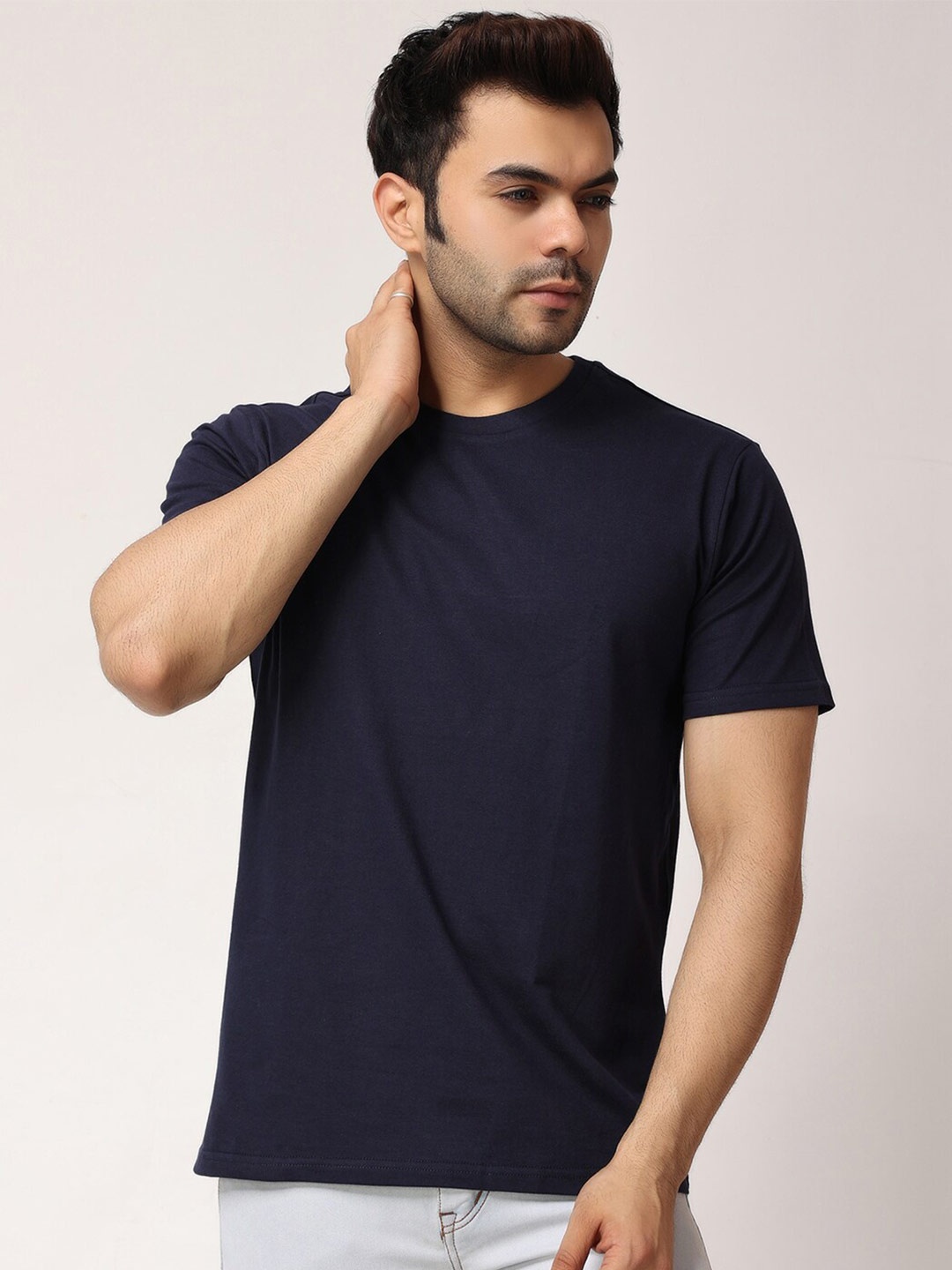 

The Label Bar Men Cotton Round Neck T-shirt, Navy blue