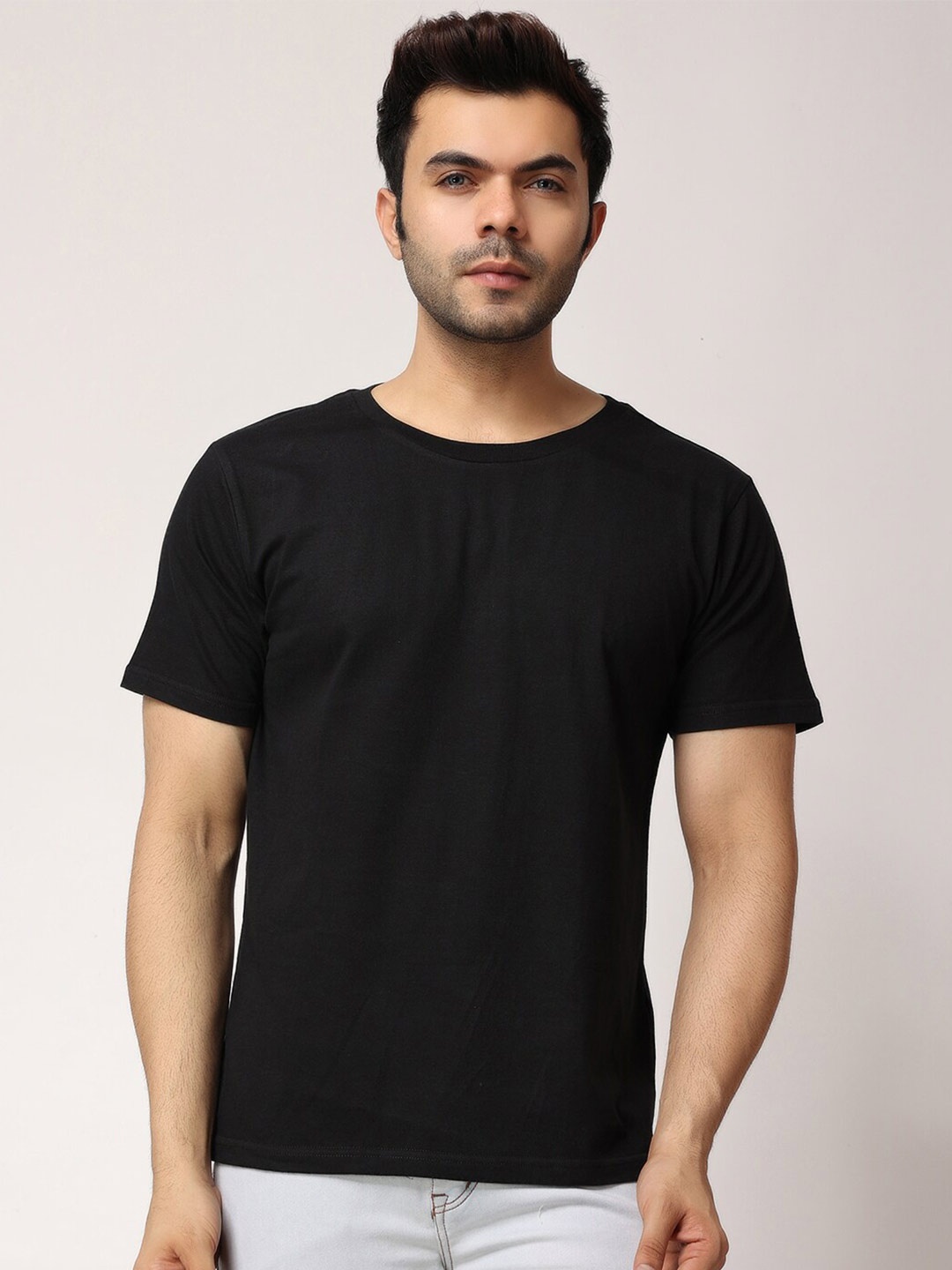 

The Label Bar Round Neck Short Sleeves Cotton T-shirt, Black