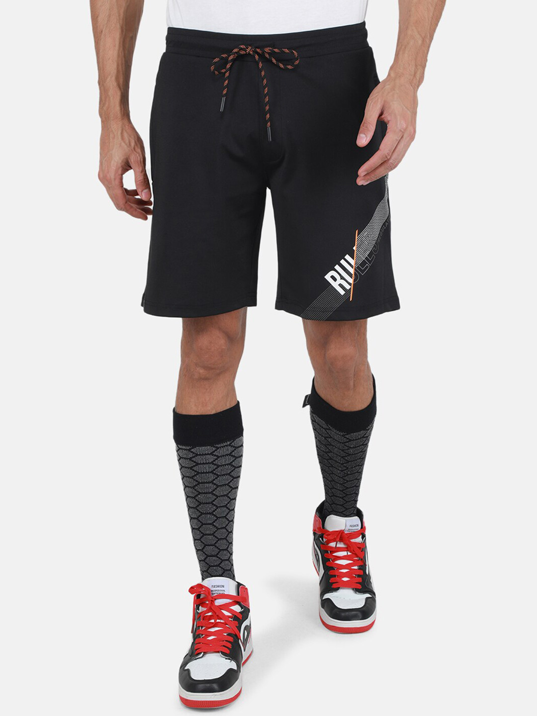

Monte Carlo Men Typography Printed Mid Rise Sports Shorts, Black