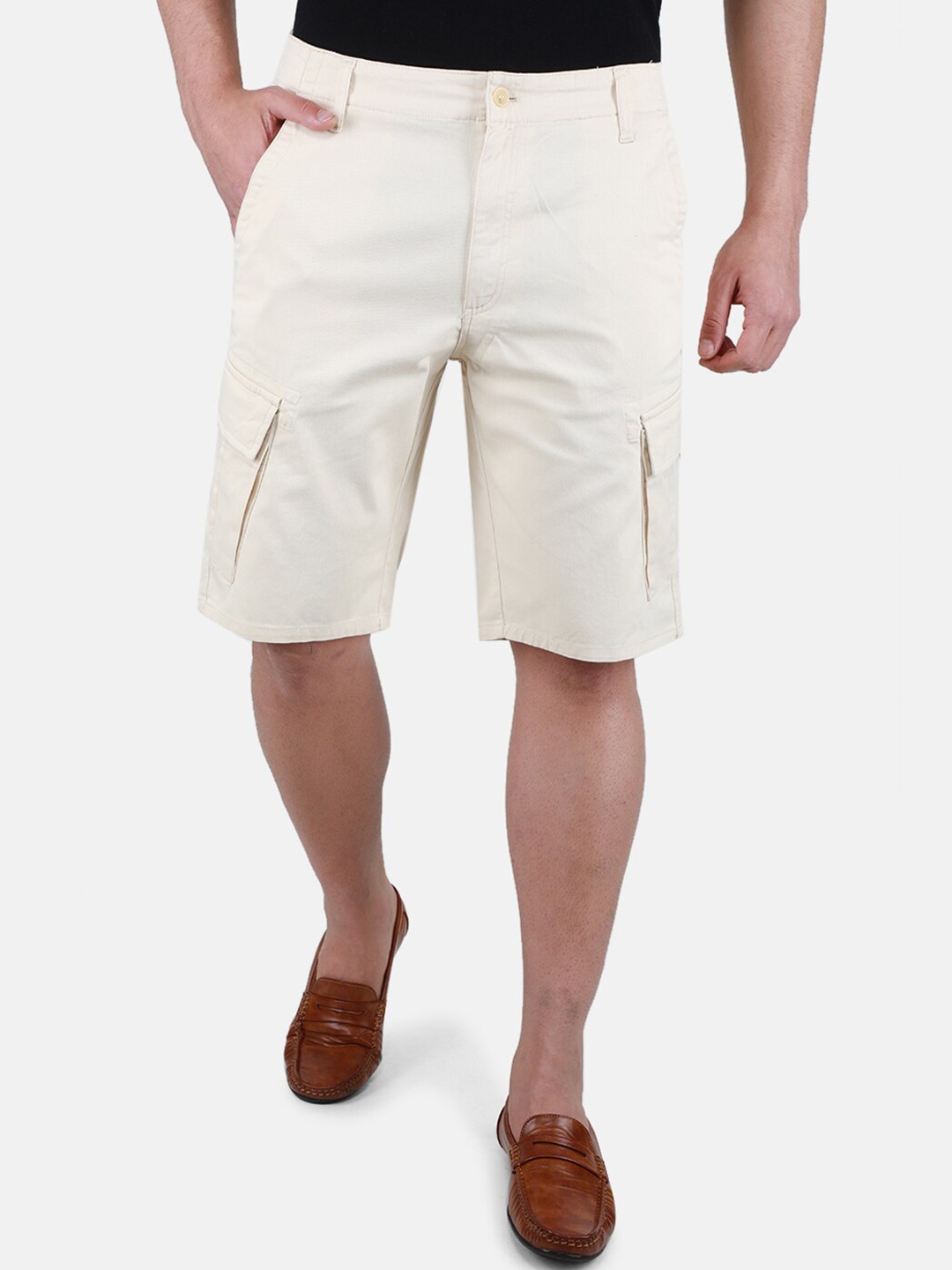 

Monte Carlo Men Mid-Rise Knee Length Cargo Shorts, Beige