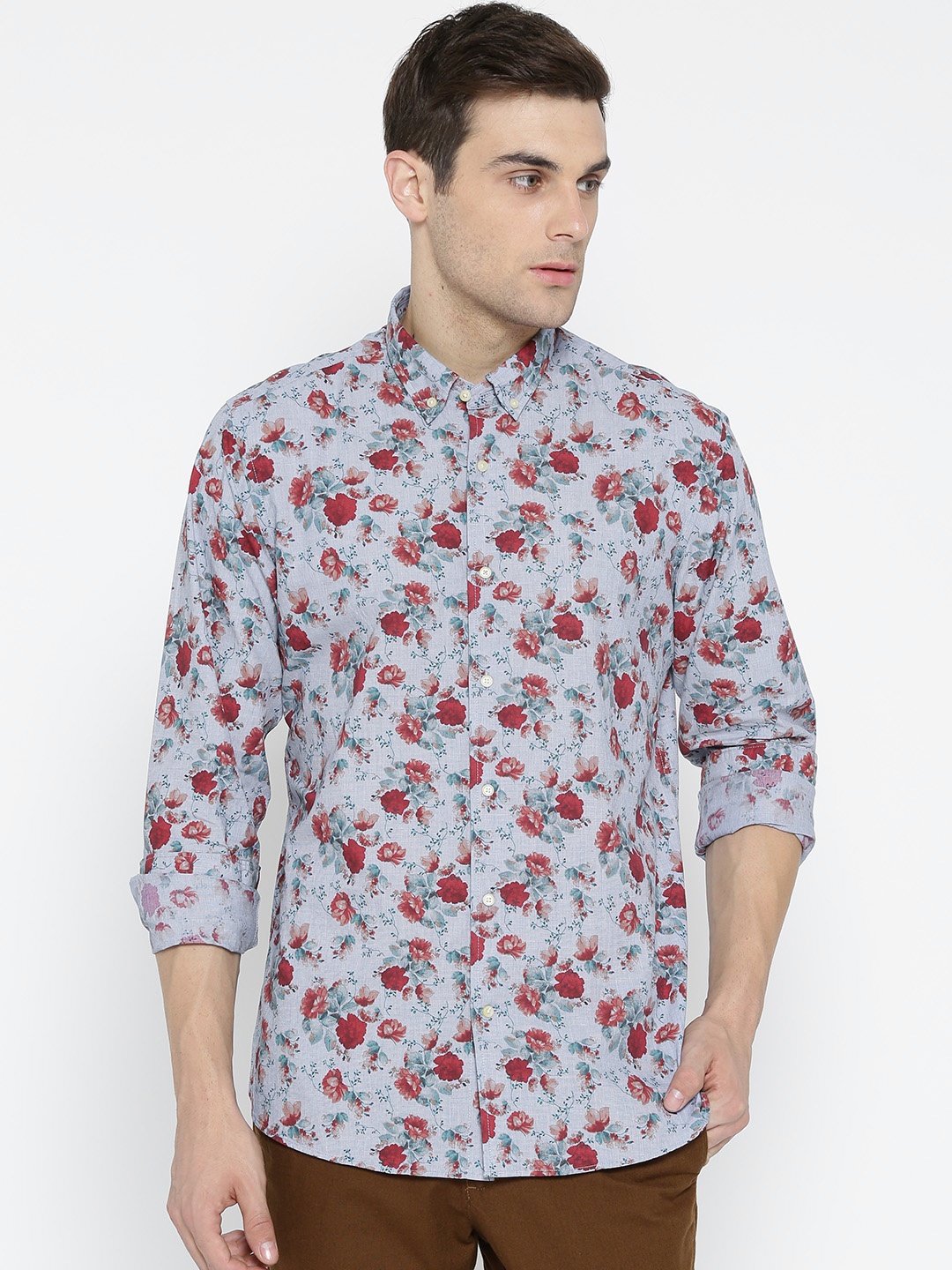 

Blackberrys Men Blue & Rust Red Slim Fit Printed Casual Shirt
