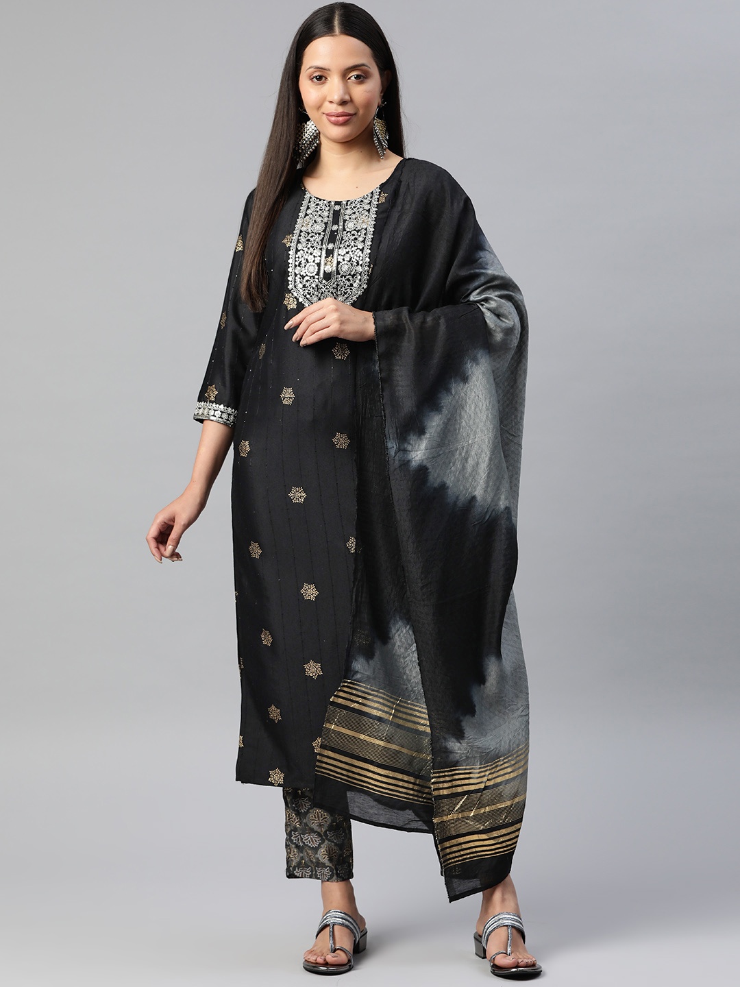 

Readiprint Women Regular Kurta with Palazzos & Dupatta, Black