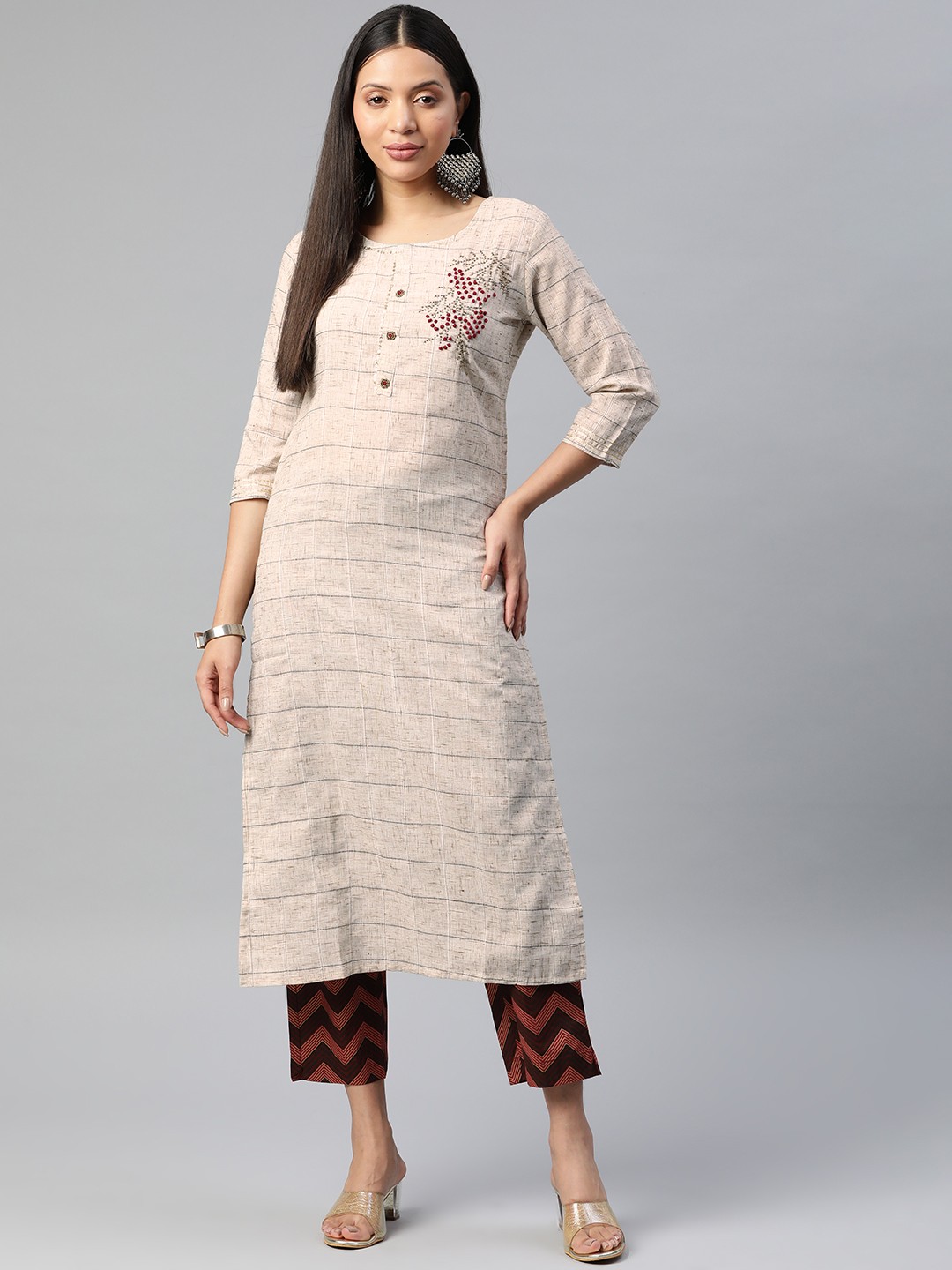 

Readiprint Fashions Women Floral Kurti with Palazzos, Beige
