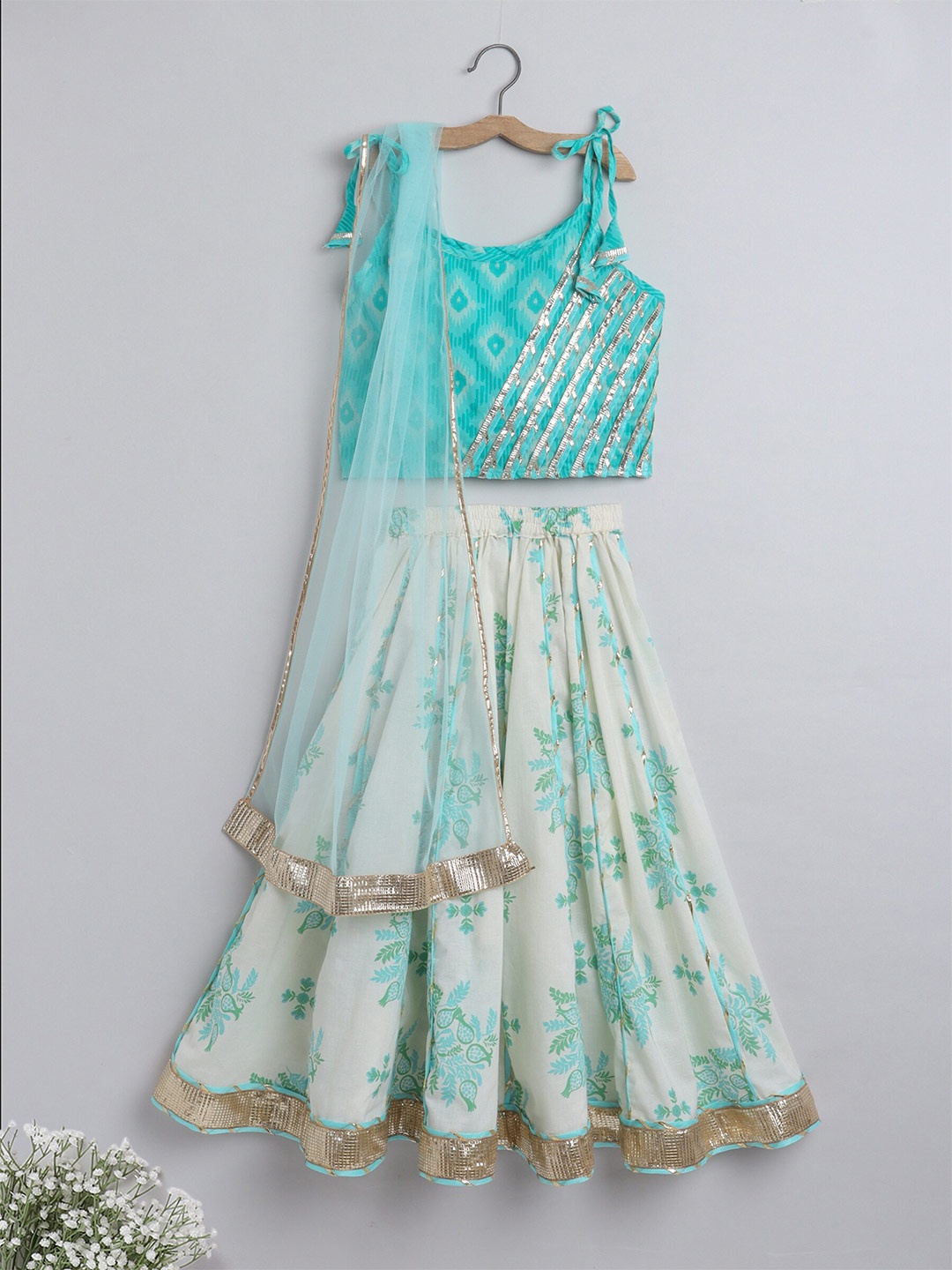 

ahhaaaa Girls Embellished Thread Work Ready To Wear Lehenga & Blouse With Dupatta, Blue