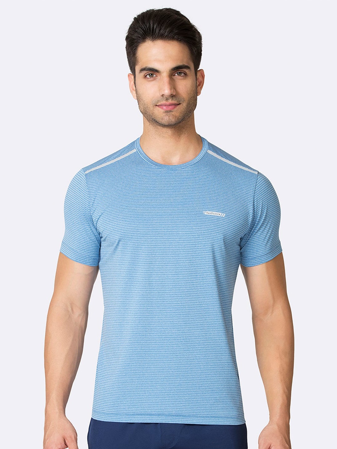 

Van Heusen Performance Men Striped Swift Dry Crew Neck T-Shirt, Blue