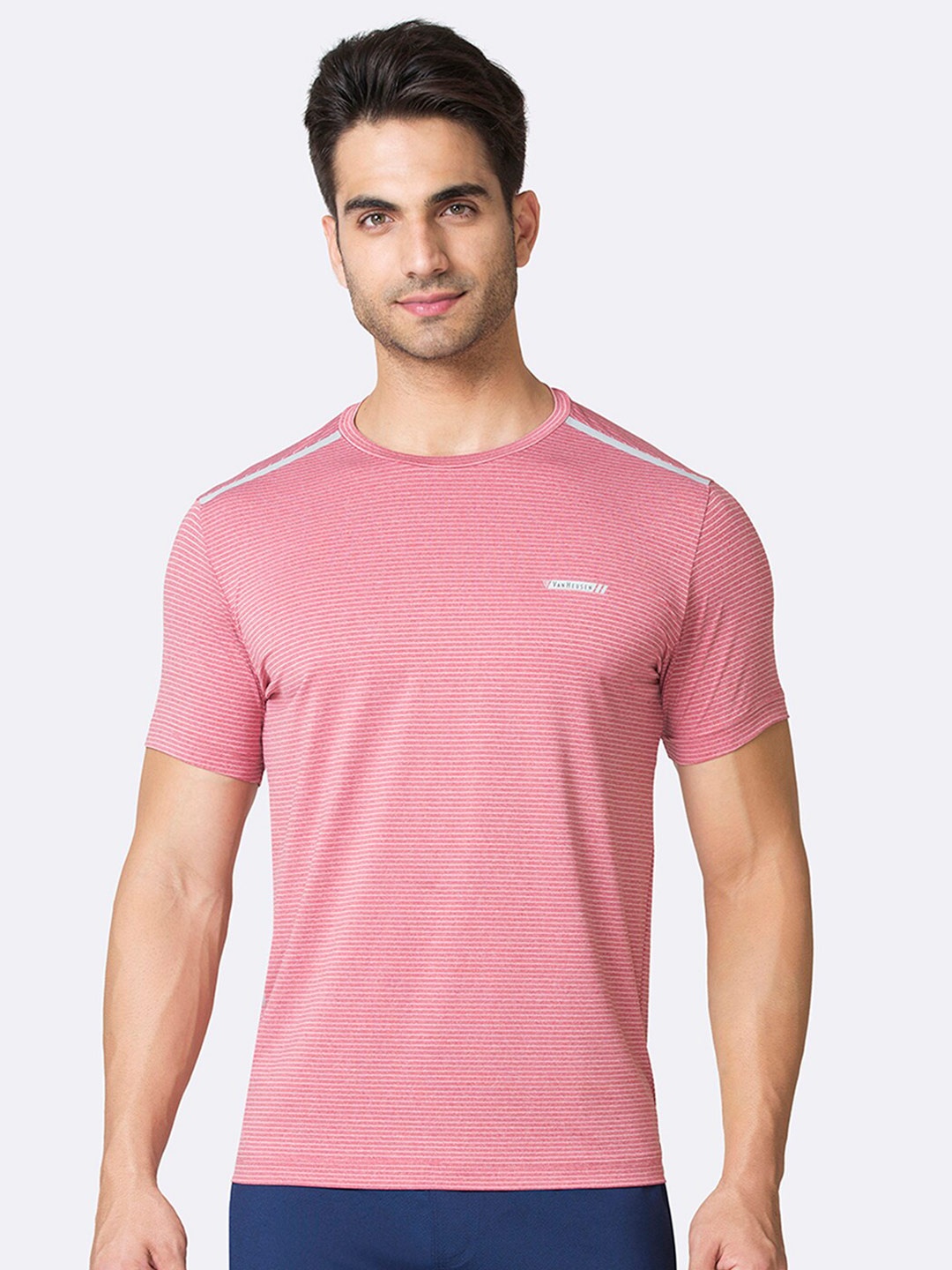 

Van Heusen Performance Men Striped Swift Dry Crew Neck T-Shirt, Pink