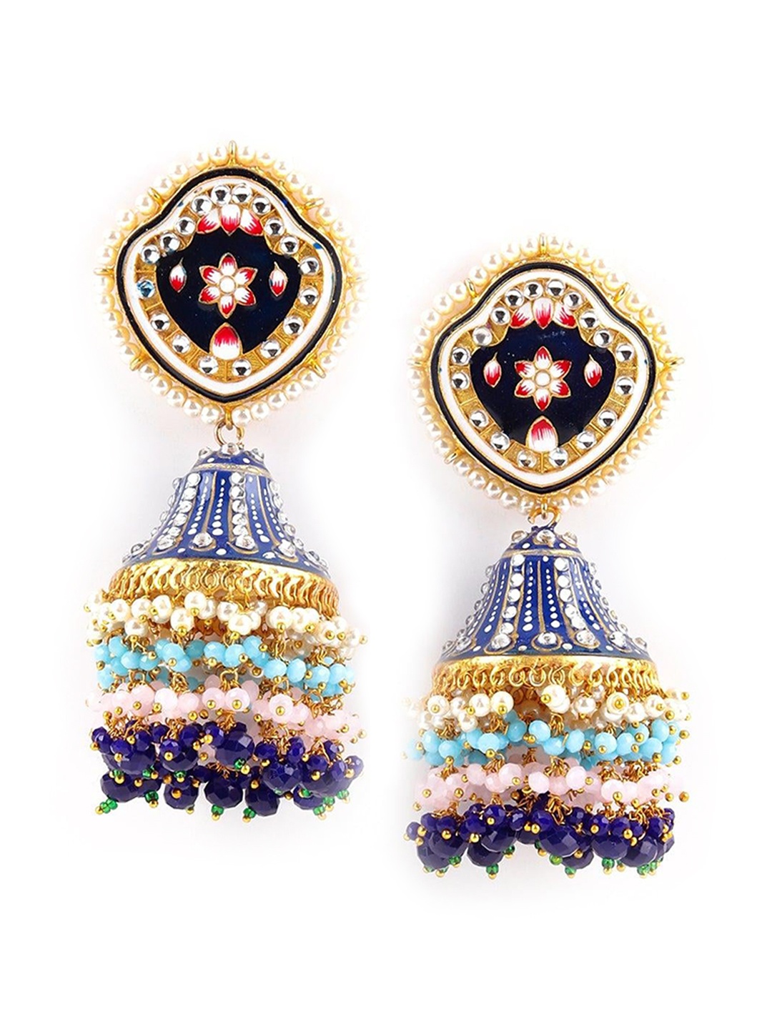 

ODETTE Gold-Plated Contemporary Jhumkas Earrings, Blue