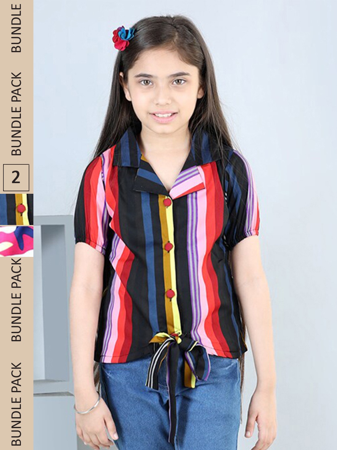 

Cutiekins Girls Pack Of 2 Striped Shirt Collar Tops, Black