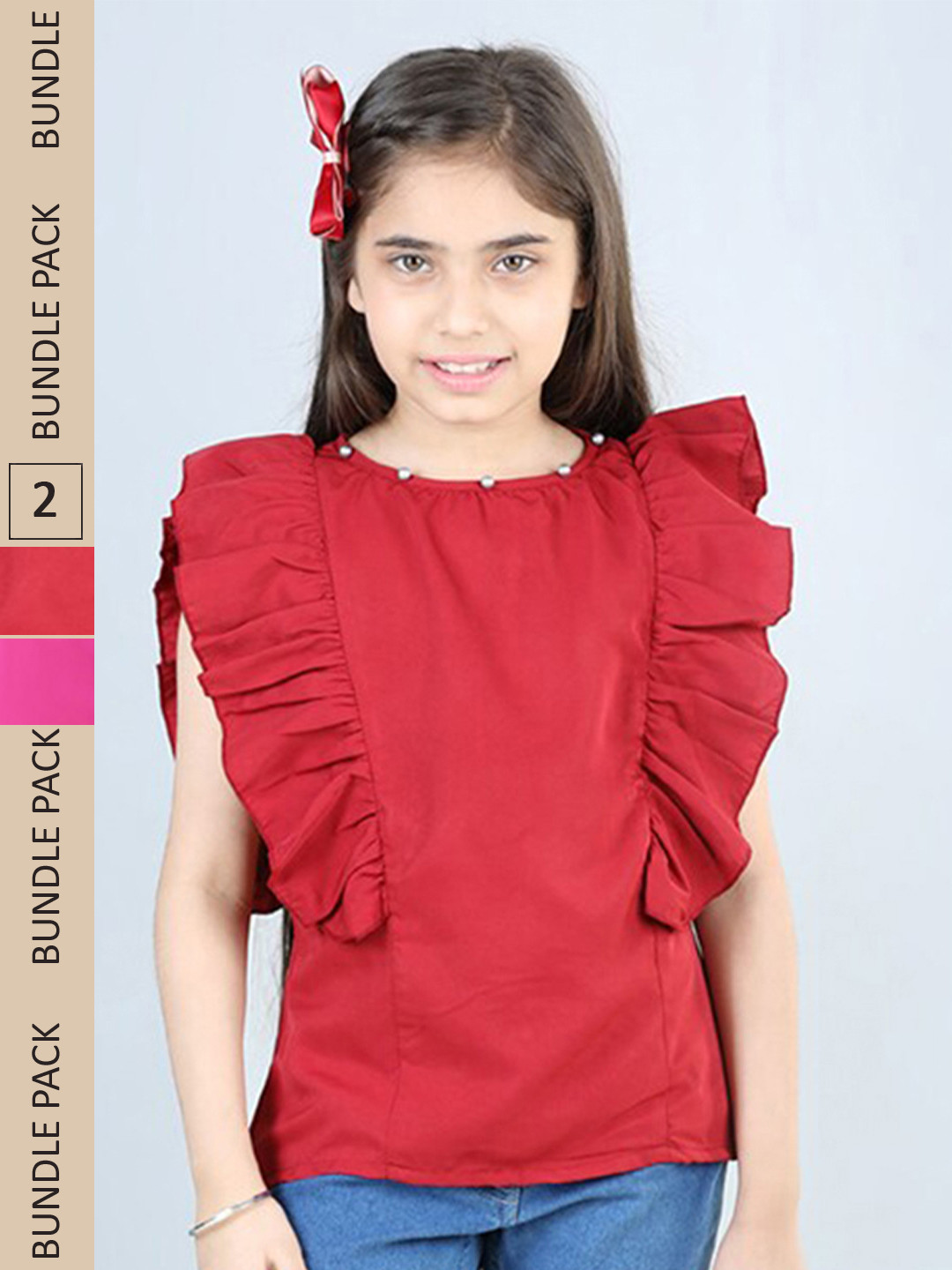 

Cutiekins Girls Pack Of 2 Round Neck Sleeveless Ruffled Tops, Red