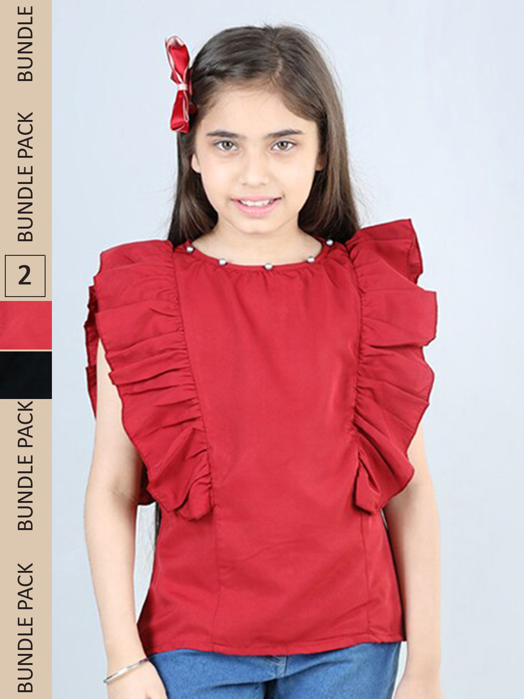

Cutiekins Girls Pack Of 2 Round Neck Sleeveless Ruffled Tops, Red