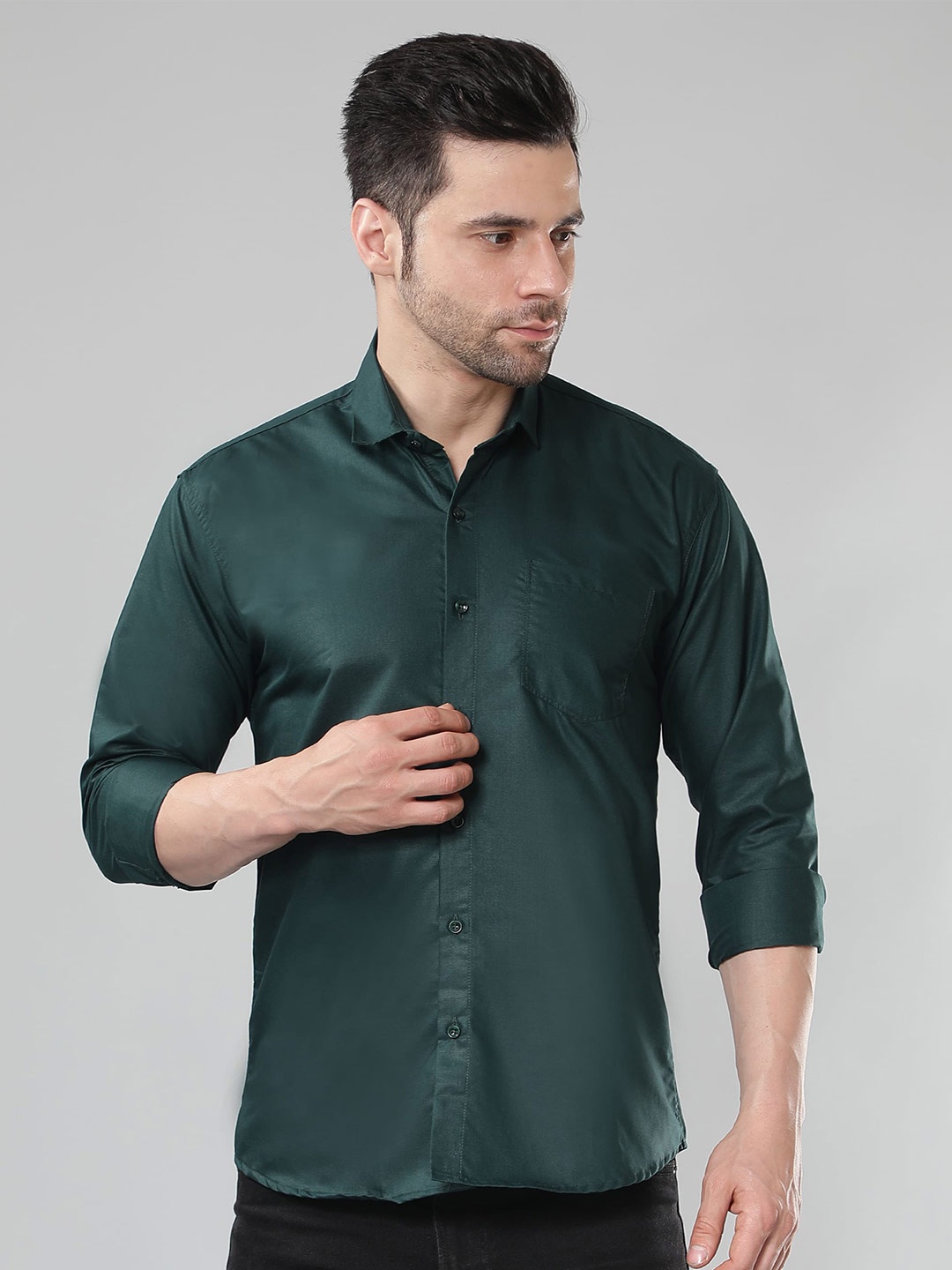 

HotGown Men Green Comfort Slim Fit Opaque Casual Shirt
