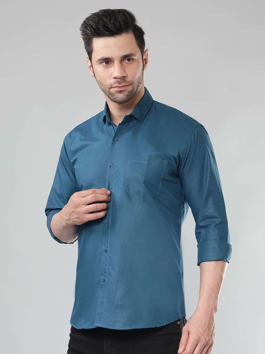 

HotGown Comfort Fit Opaque Casual Shirt, Teal