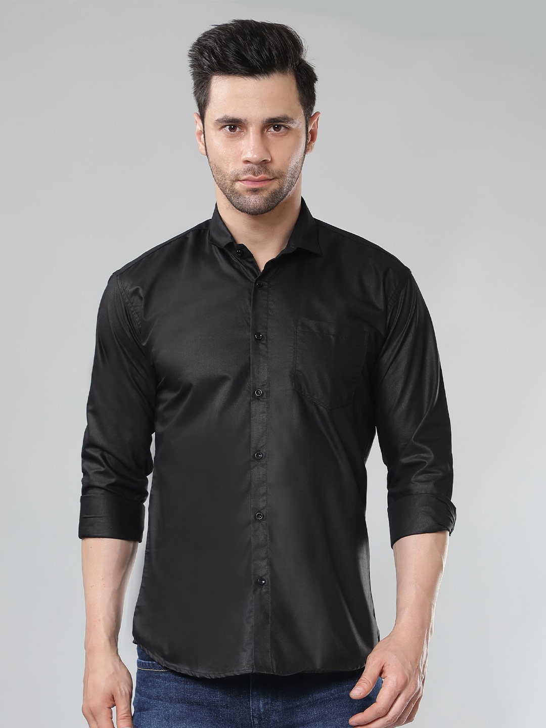 

HotGown Comfort Fit Opaque Casual Shirt, Black
