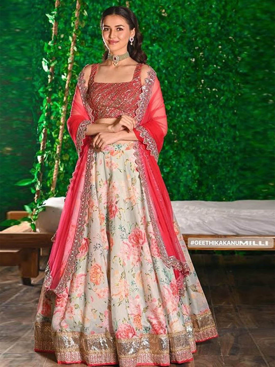 

ODETTE Pink & Silver-Toned Embroidered Thread Work Semi-Stitched Lehenga & Unstitched Blouse With Dupatta