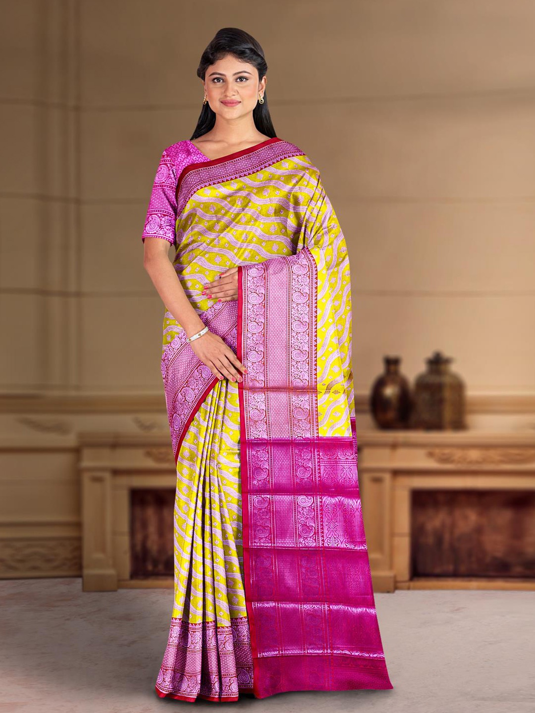 

Kalamandir Ethnic Motifs Woven Design Zari Saree, Yellow