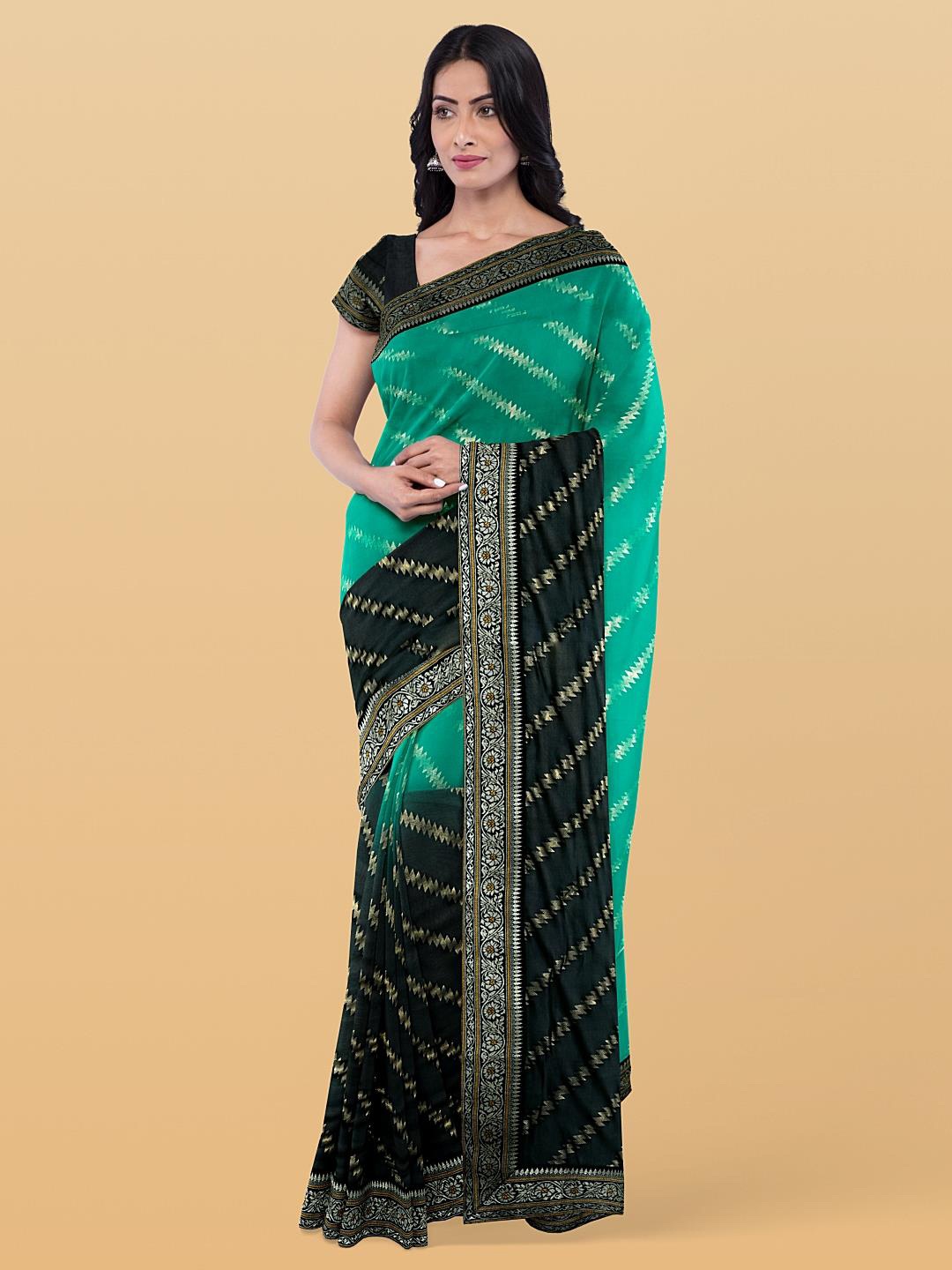 

Kalamandir Striped Woven Design Saree, Teal