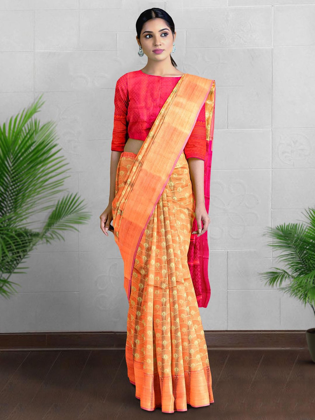 

Kalamandir Ethnic Motif Silk Blend Zari Saree With Blouse Piece, Yellow