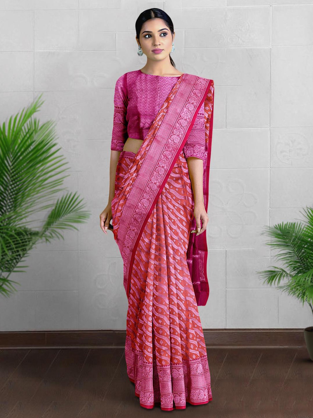 

Kalamandir Ethnic Motifs Woven Design Zari Silk Blend Saree, Peach