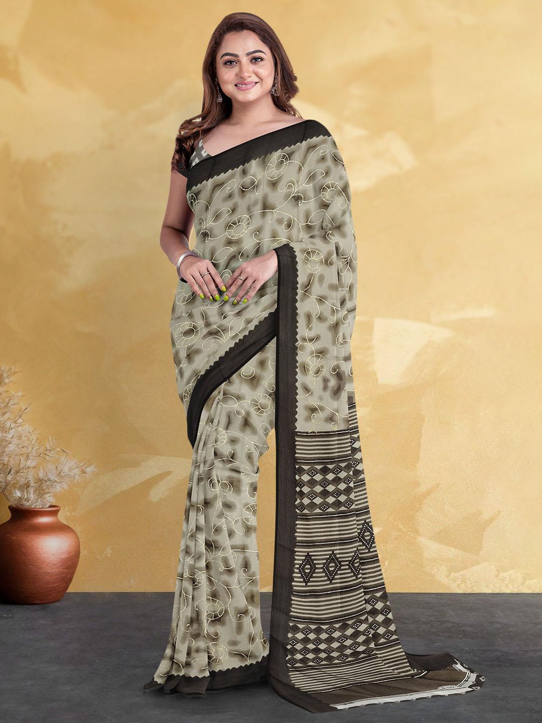 

Kalamandir Floral Printed Poly Georgette Saree, Brown