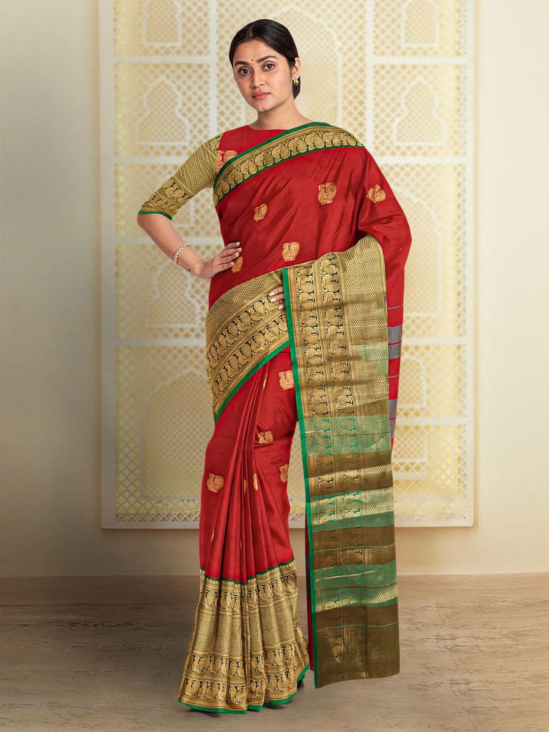 

Kalamandir Ethnic Motifs Woven Design Zari Saree, Red