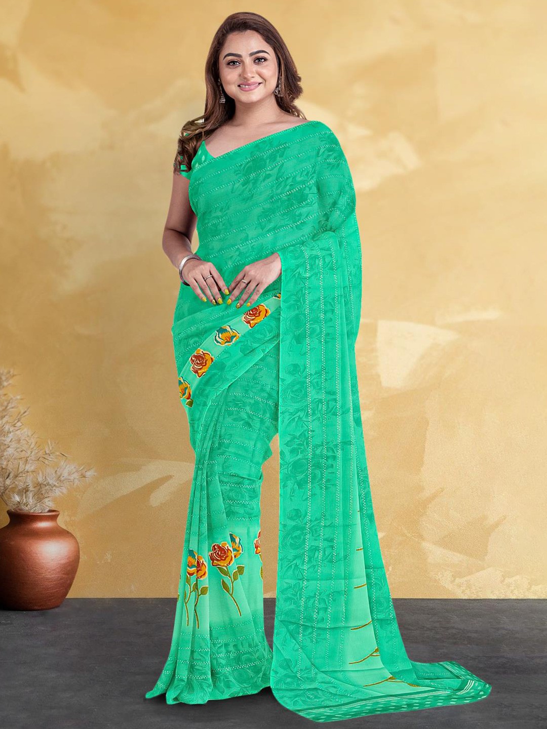 

Kalamandir Floral Printed Saree, Sea green