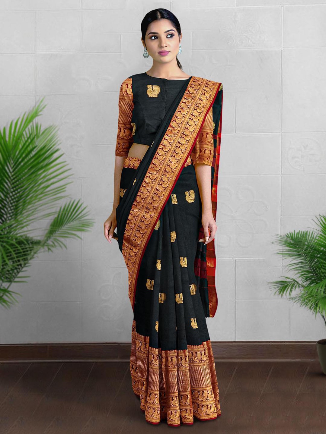 

Kalamandir Ethnic Motifs Woven Design Zari Saree, Black