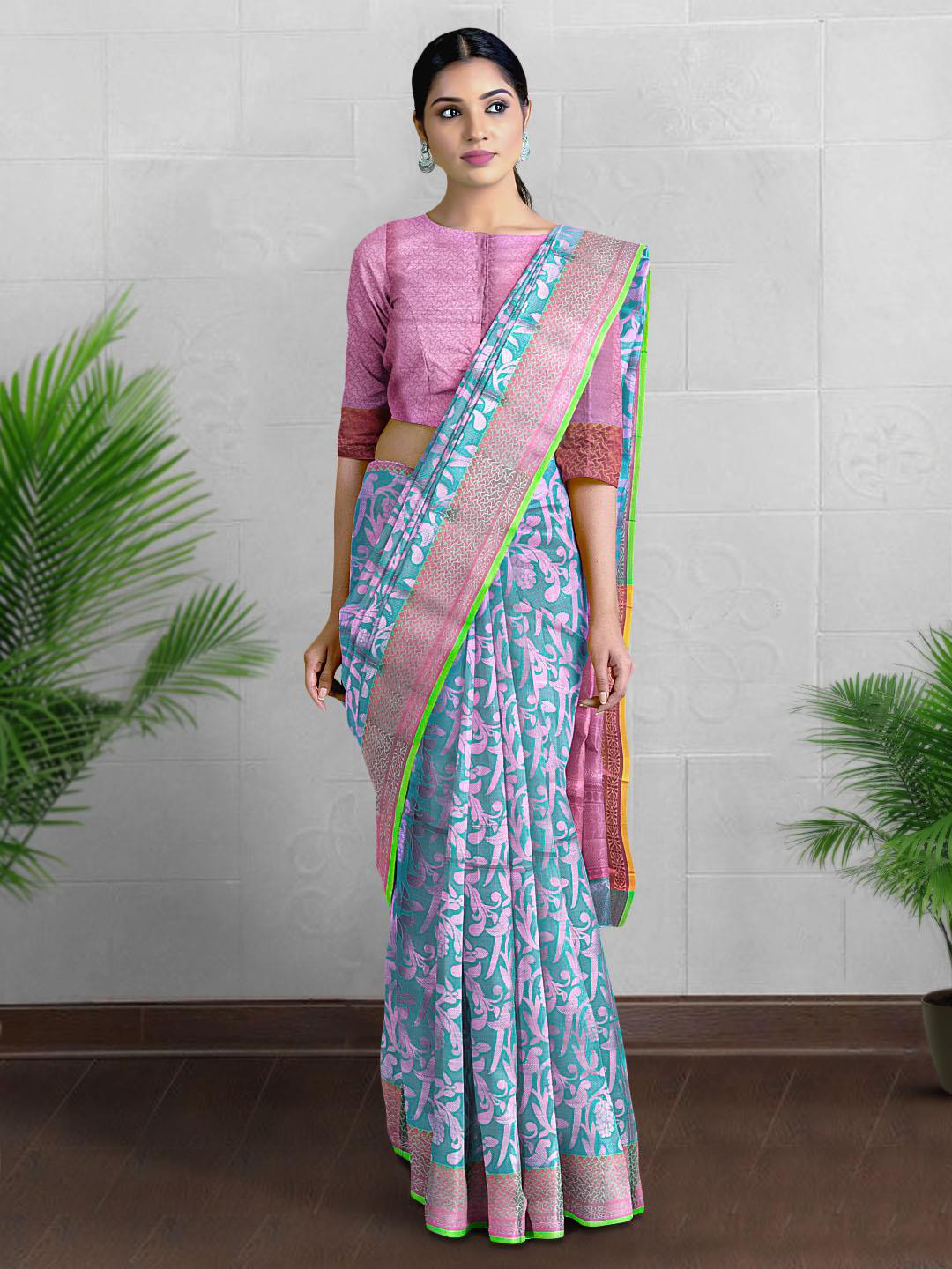 

Kalamandir Floral Woven Design Zari Silk Blend Saree, Blue