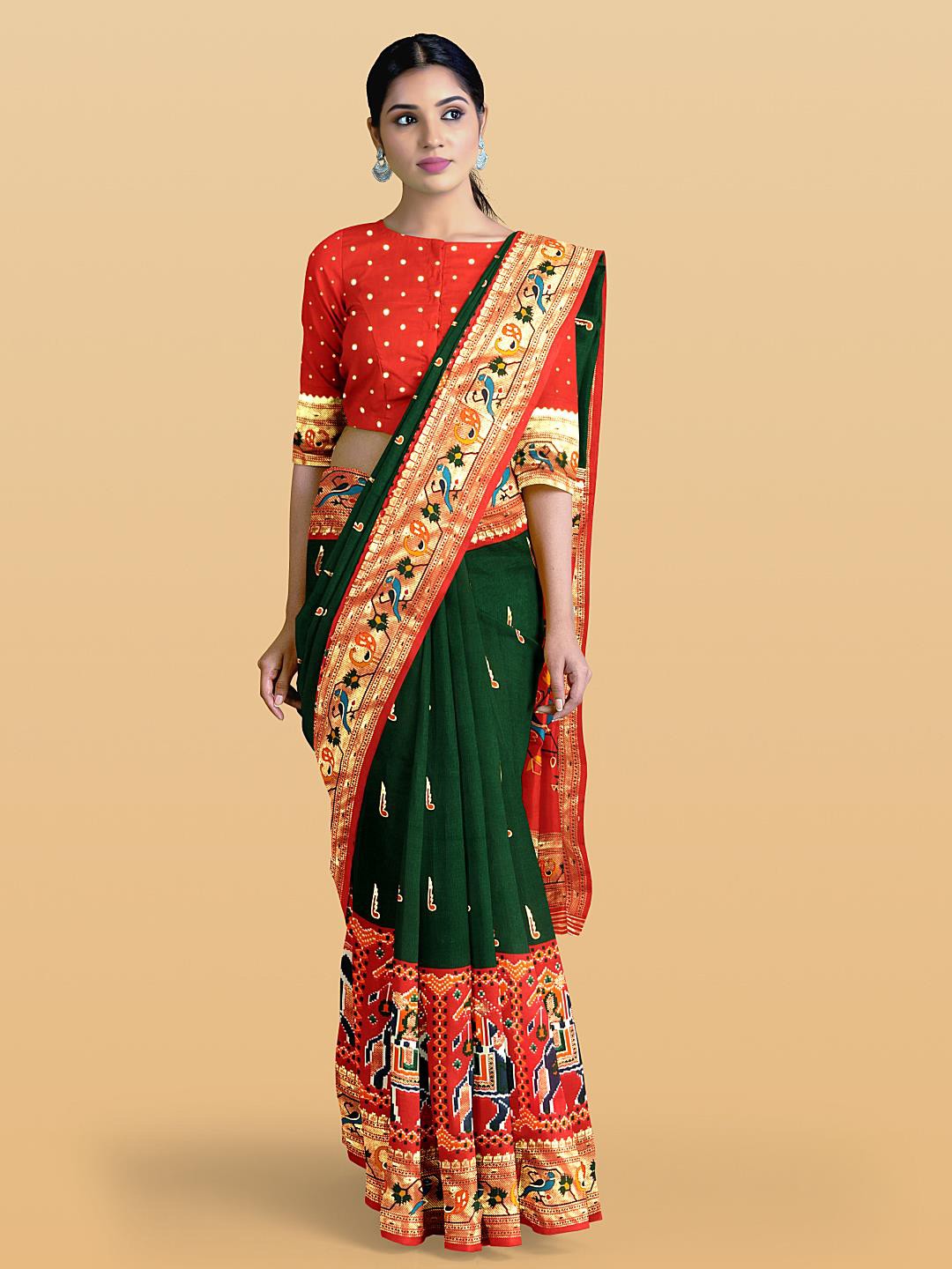 

Kalamandir Ethnic Motifs Printed Zari Silk Blend Saree, Green