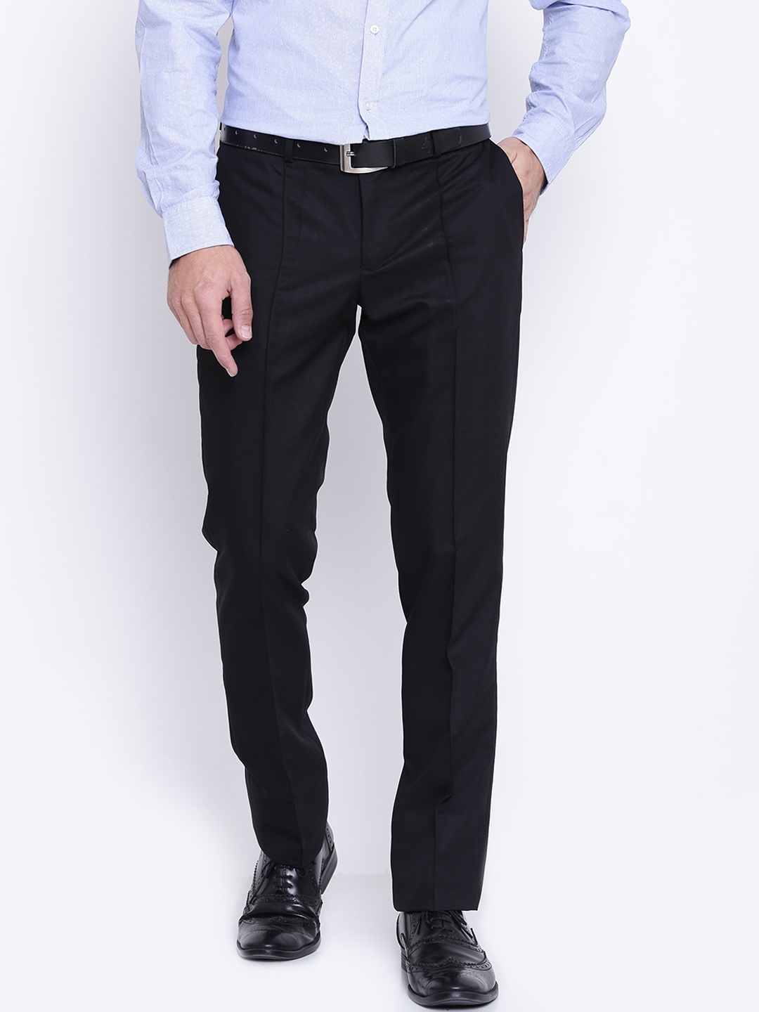

Blackberrys Men Black Solid Formal Trousers