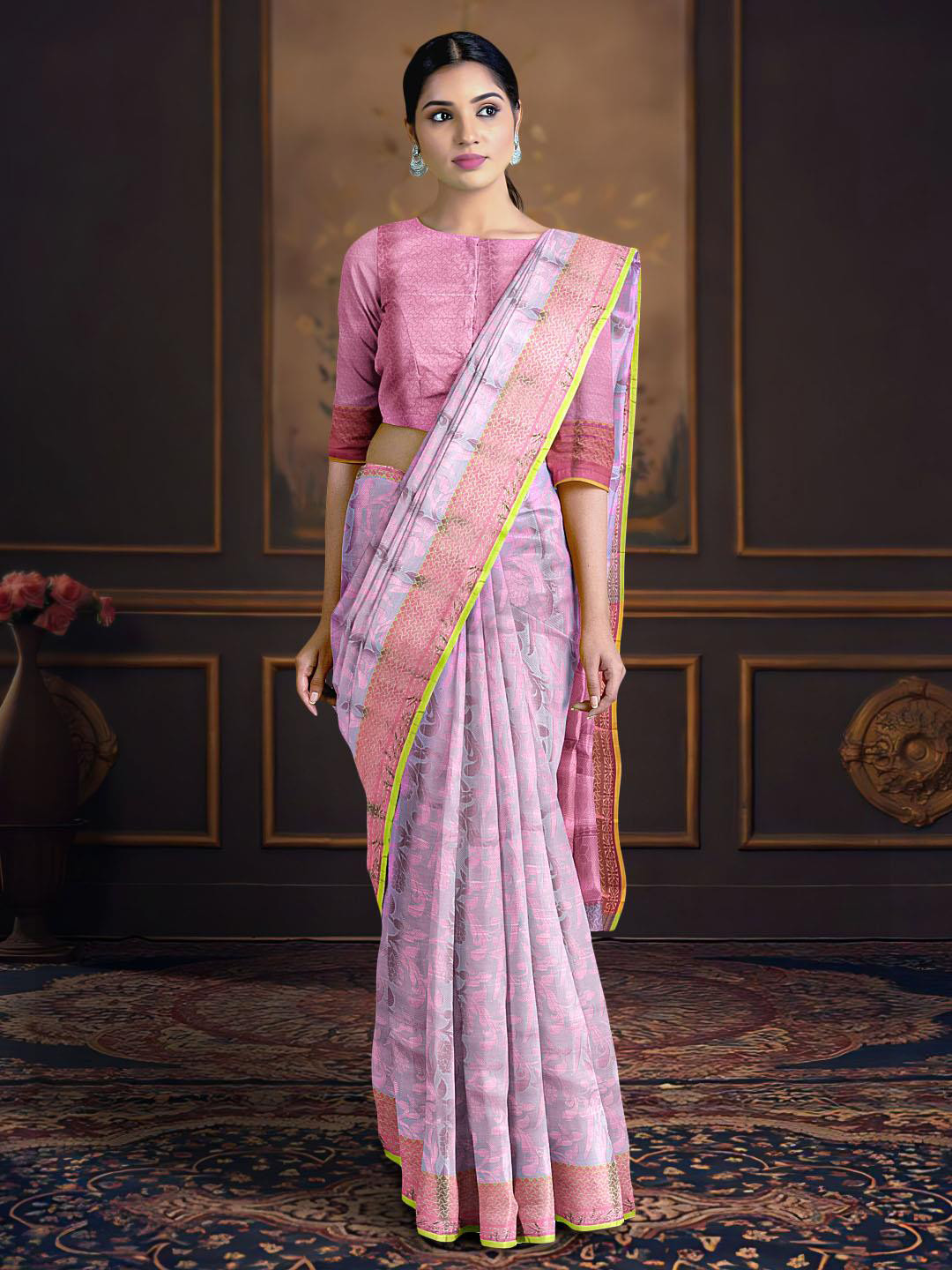

Kalamandir Ethnic Motifs Woven Design Zari Silk Blend Saree, Grey