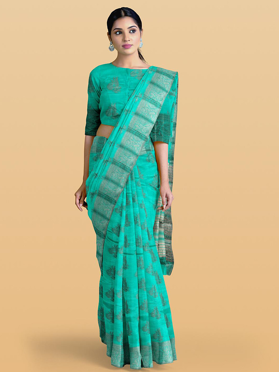 

Kalamandir Floral Woven Tussar Saree With Blouse Piece, Green