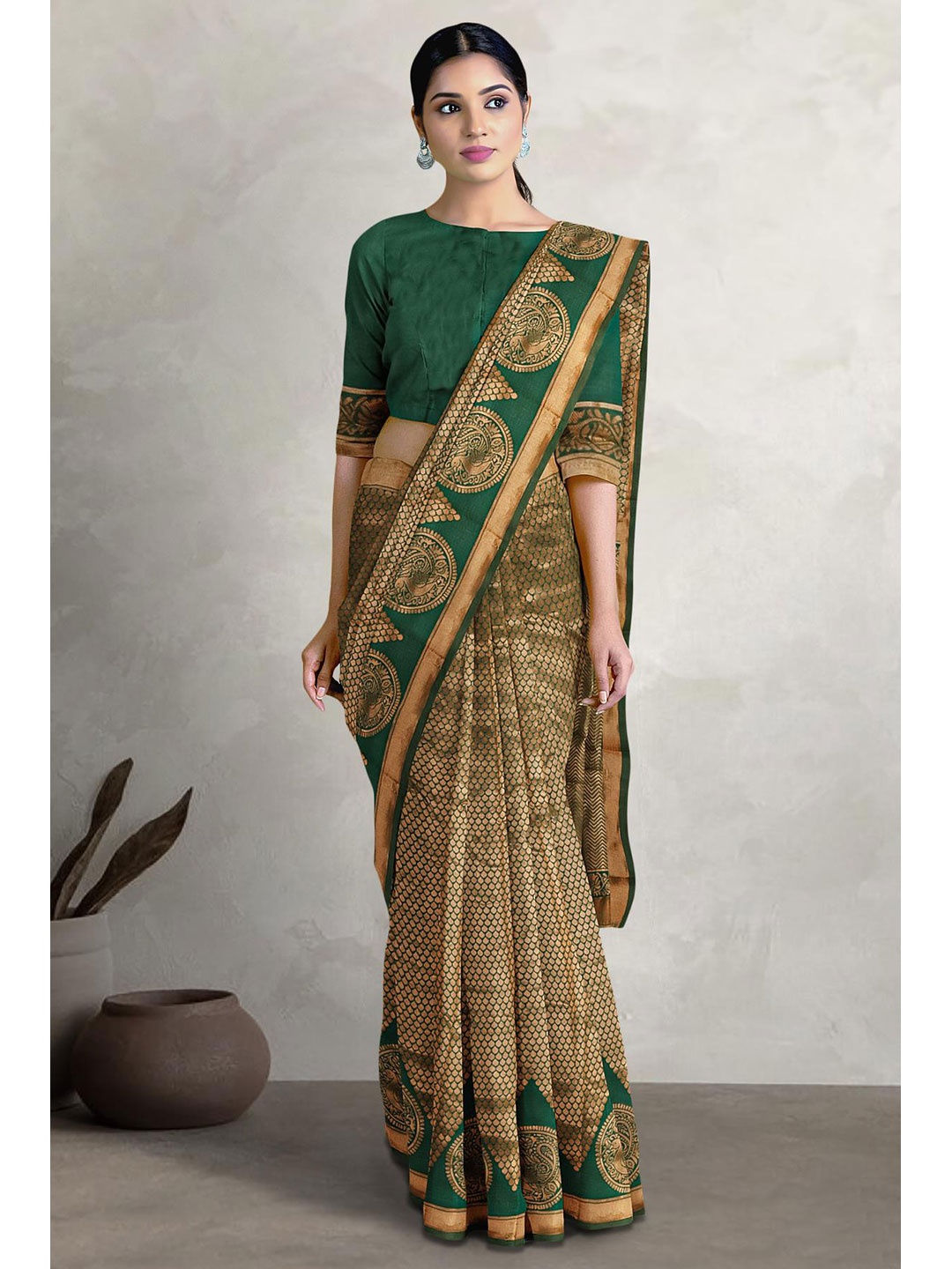 

Kalamandir Woven Design Zari Silk Blend Saree, Green