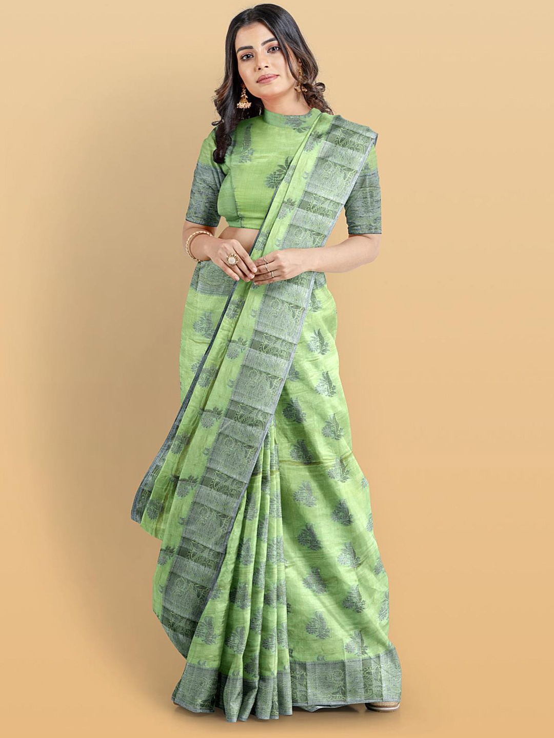 

Kalamandir Floral Woven Design Tissue Saree, Olive