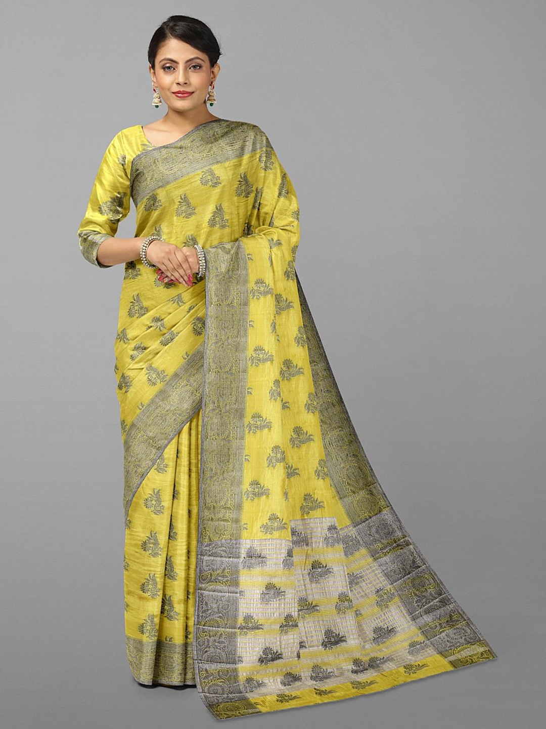 

Kalamandir Ethnic Motif Woven Design Tissue Saree, Yellow