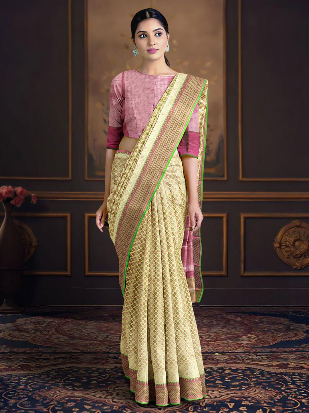 

Kalamandir Ethnic Woven Design Zari Saree, Yellow