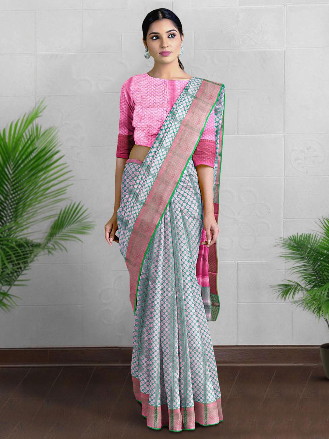 

Kalamandir Ethnic Motifs Woven Design Zari Saree, Pink