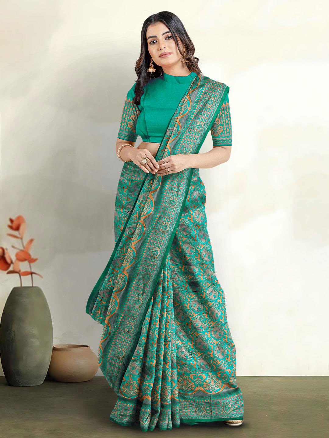 

Kalamandir Paisley Printed Saree, Teal