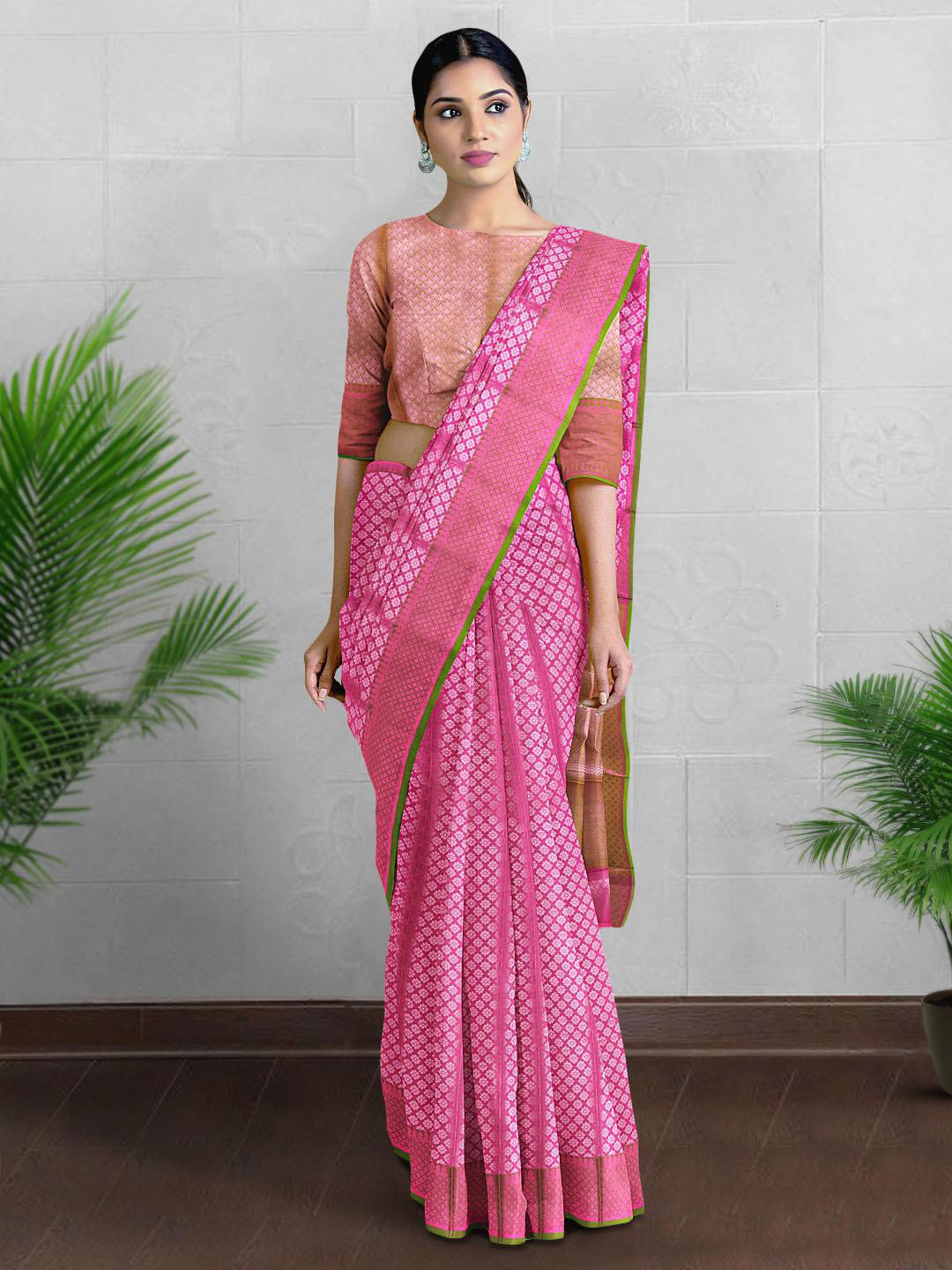 

Kalamandir Ethnic Motif Silk Blend Zari Saree With Blouse Piece, Pink