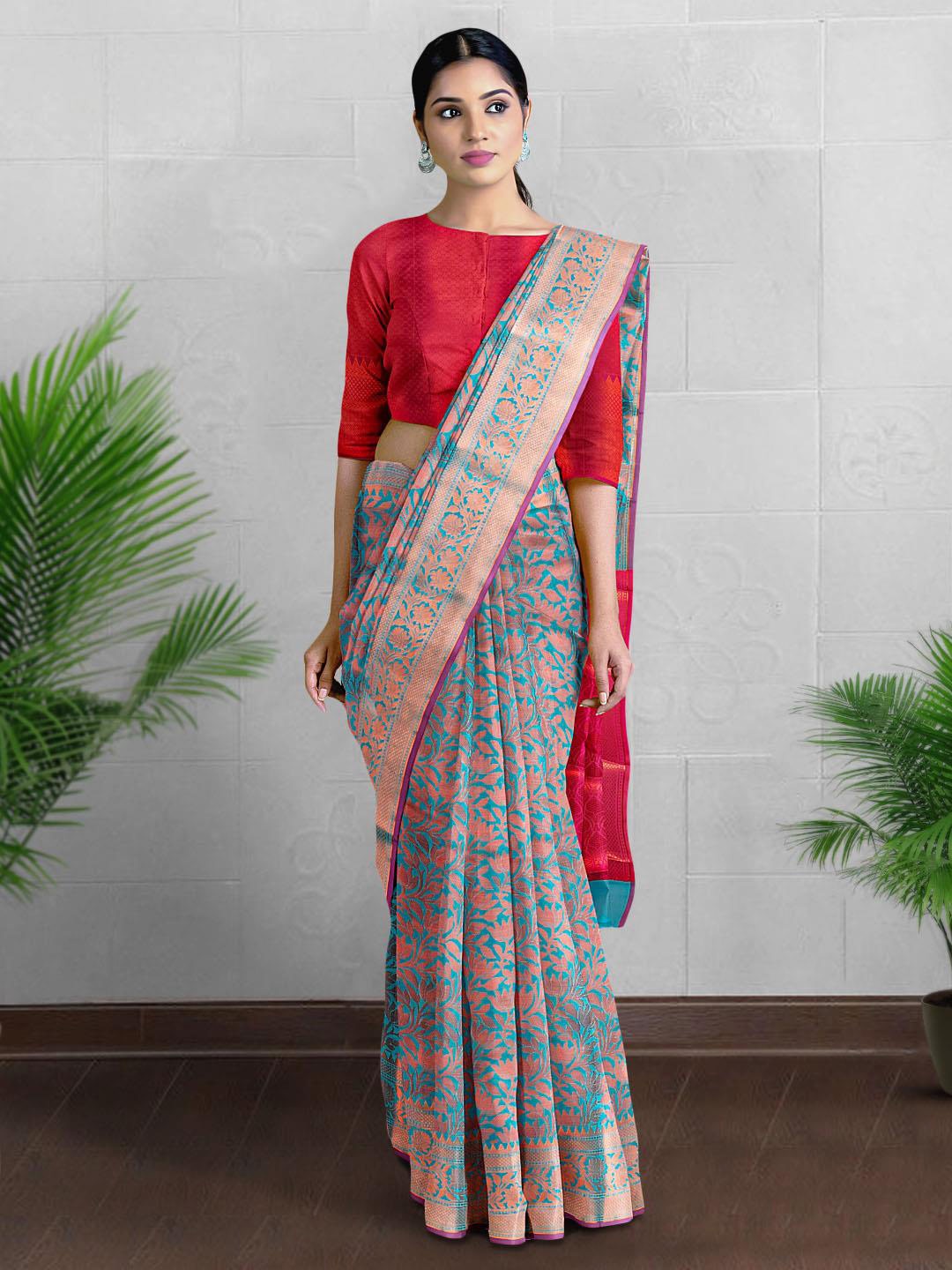 

Kalamandir Floral Woven Design Zari Saree, Blue